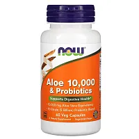 NOW Foods, Aloe 10,000 &amp; Probiotics, 60 Veg Capsules