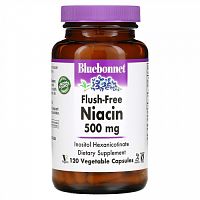 Bluebonnet Nutrition, Ниацин, не вызывающий смывания, 500 мг, 120 растительных капсул