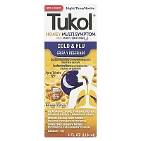 Tukol, Honey Multi Symptom, Cold &amp; Flu, Night Time, Ages 12+, Natural Honey, 4 fl oz (118 ml)