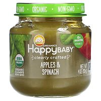 Happy Family Organics, Happy Baby, 6+ Months, Apples &amp; Spinach, 4 oz (113 g)