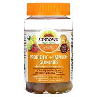 Sundown Naturals, Probiotic + Immune Gummies, Pineapple, Raspberry &amp; Orange , 60 Gummies