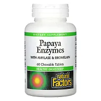 Natural Factors, Papaya Enzymes with Amylase &amp; Bromelain, 60 Chewable Tablets