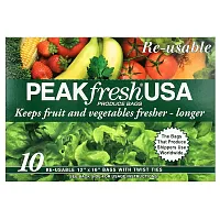 PEAKfresh USA, Produce Bags with Twist Ties, 10 Re-Usable Bags