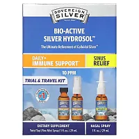 Sovereign Silver, Bio-Active Silver Hydrosol, Daily + Immune Support, Sinus Relief, Trial &amp; Travel Kit, 10 PPM, 3 Piece Kit, 1 fl oz (29 ml) Each