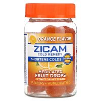 Zicam, средство от простуды, лечебные фруктовые леденцы, апельсин, 25 штук