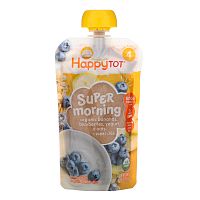 Happy Family Organics, Happy Tot, Super Morning, для детей от 2 лет, органические бананы, голубика, йогурт, овес и чиа, 113 г (4 унции)