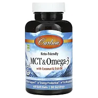 Carlson, MCT &amp; Omega-3 With Coconut &amp; Fish Oil, 60 Soft Gels