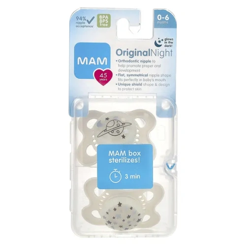 MAM, Original Night, Pacifier, 0-6 Months, 2 Count