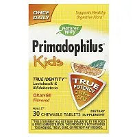 Nature&#x27;s Way, Primadophilus, Kids, Ages 2+, Orange, 3 Billion CFU, 30 Chewable Tablets