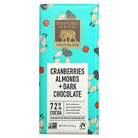 Endangered Species Chocolate, Клюква, миндаль и темный шоколад, 85 г (3 унции)