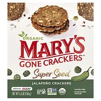 Mary&#x27;s Gone Crackers, Organic Super Seed, Jalapeno Crackers, Medium, 5.5 oz (156 g)