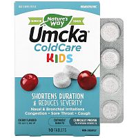 Nature's Way, Umcka, ColdCare Kids, для детей от 6 лет, вишня, 10 жевательных таблеток