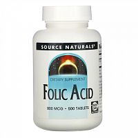 Source Naturals, Фолиевая кислота, 800 мкг, 500 таблеток