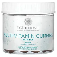 Solumeve, Multi-Vitamin Gummies with Iron, Gelatin Free, Grape, 100 Vegetarian Gummies