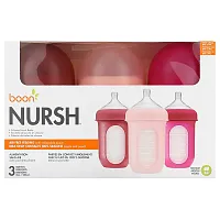 Boon, Nursh, Silicone Pouch Bottle, 3m+, Medium, 3 Bottles, 8 oz (236 ml) Each