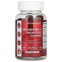 Vitamatic, Cranberry + Probiotic Gummies, Natural Cranberry, 25,000 mg, 60 Gummies (12,500 mg per Gummy)