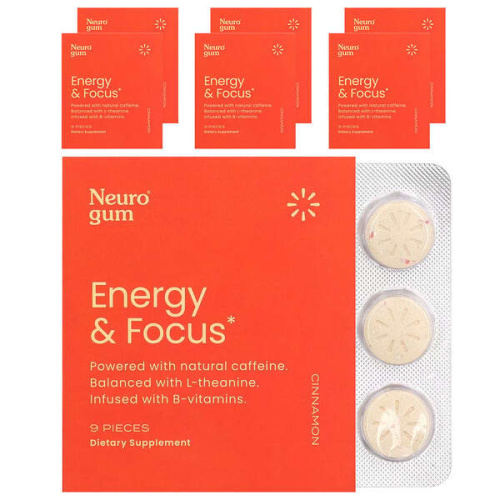 NeuroGum, Energy &amp; Focus, Cinnamon, 6 Packs, 9 Pieces Each