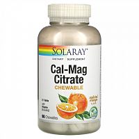 Solaray Cal-Mag Citrate with Vitamin D3 K2 Chewables 90 жевательных таблеток