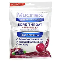 Mucinex, InstaSoothe, Sore Throat + Pain Relief, Elderberry &amp; Wild Cherry, 40 Medicated Drops