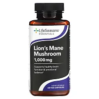 LifeSeasons, Lion&#x27;s Mane Mushroom, 1,000 mg, 60 Veg Capsules (500 mg per Capsule)