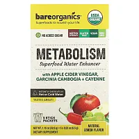 BareOrganics, Metabolism, Superfood Water Enhancer, Natural Lemon, 5 Stick Packets, 0.23 oz (6.5 g) Each