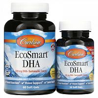 Carlson, EcoSmart DHA, добавка с ДГК, натуральный лимон, 500 мг, 60 + 20 капсул