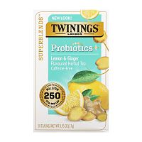 Twinings, Probiotics Flavoured Herbal Tea, Lemon & Ginger, Caffeine-Free, 18 Tea Bags, 0.95 oz (27 g)