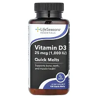 LifeSeasons, Essentials, Vitamin D3, Lemon, 25 mcg (1,000 IU), 100 Quick Melts