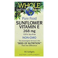 Natural Factors, Whole Earth &amp; Sea®, Pure Food, Sunflower Vitamin E, 268 mg, 90 Softgels