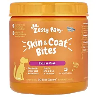 Zesty Paws, Skin &amp; Coat Bites, For Dogs, All Ages, Chicken, 90 Soft Chews, 11.1 oz (315 g)