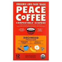 Peace Coffee, Organic Birchwood Breakfast Blend, Medium Roast , 12 Pods, 0.36 oz (10.25 g) Each