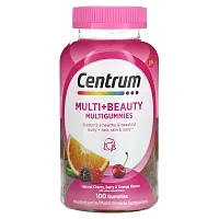 Centrum, Multi + Beauty Multigummies, Natural Cherry, Berry &amp; Orange, 100 Gummies