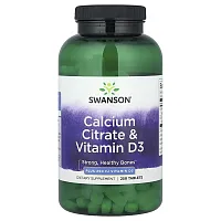 Swanson, Calcium Citrate &amp; Vitamin D3, 250 Tablets