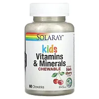 Solaray, Kids Vitamins &amp; Minerals Chewable, Natural Black Cherry, 60 Chewables