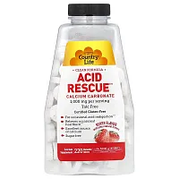 Country Life, Acid Rescue, Calcium Carbonate, Berry, 1,000 mg , 220 Chewable Tablets (500 mg per Tablet)