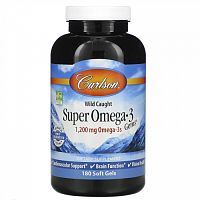 Carlson, Super Omega-3 Gems, высокоэффективные омега-3 кислоты из рыбы дикого улова, 1200 мг, 180 капсул (600 мг в 1 капсуле)