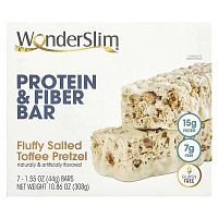 WonderSlim, Protein &amp; Fiber Bar, Fluffy Salted Toffee Pretzel, 7 Bars, 1.55 oz (44 g) Each