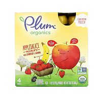 Plum Organics, яблочное пюре с клубникой и бананом, 4 пакетика, по 90 г (3,17 унции) каждый