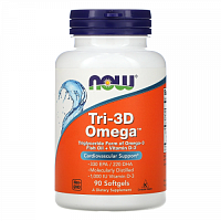 NOW Foods, Tri-3D Omega, жирные кислоты омега-3, 330 ЭПК / 220 ДГК, 90 капсул