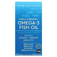 Viva Naturals, Omega-3 Fish Oil, Triple-Strength, 2,500 mg, 180 Softgels (1,250 mg per Softgel)