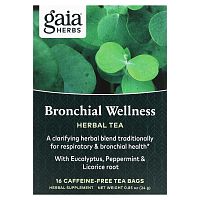 Gaia Herbs, Bronchial Wellness, травяной чай, без кофеина, 16 чайных пакетиков, по 0,85 (24 г)