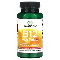 Swanson, B12 with Folate, Strawberry, 1,000 mcg, 250 Lozenges (1,000 mcg per Lozenge)