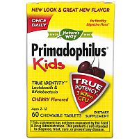 Nature&#x27;s Way, Primadophilus, Kids, Age 2-12, Cherry , 3 Billion CFU, 60 Chewable Tablets