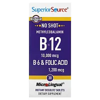 Superior Source, Methylcobalamin B-12, B-6 &amp; Folic Acid, 30 MicroLingual Instant Dissolve Tablets