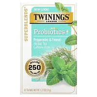 Twinings, Probiotics Plus, Herbal Tea, Peppermint &amp; Fennel, Caffeine-Free, 18 Tea Bags, 1.27 oz (36 g)