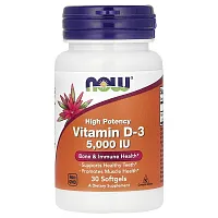 NOW Foods, Vitamin D-3, High Potency, 5,000 IU, 30 Softgels