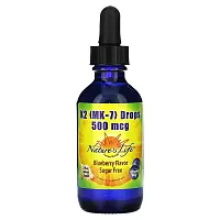 Nature&#x27;s Life, K2 (MK-7) Drops, Blueberry, 500 mcg, 2 fl oz (60 ml)