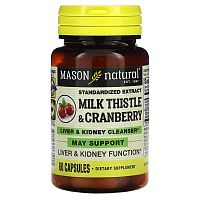 Mason Natural, Milk Thistle/Cranberry, Standardized Extract, Liver &amp; Kidney Cleanser, 60 Capsules