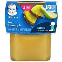 Gerber, Natural for Baby, 2nd Foods, груша и ананас, 2 пакетика по 113 г (4 унции)