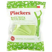 Plackers, Micro Mint, зубочистки с нитью для задних зубов, мята, 75 шт.